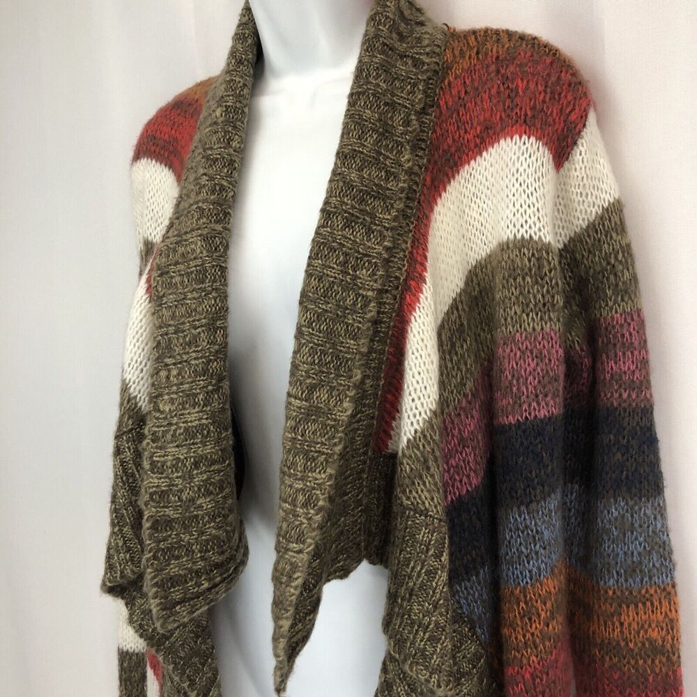 Ashley by 26 International A'GACI Small Draped Striped Knit Sweater Cardigan